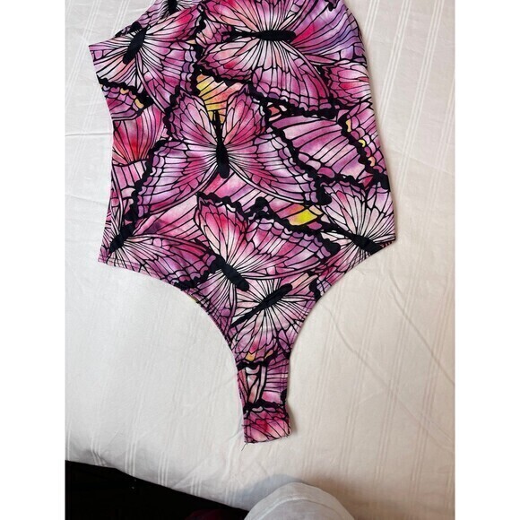 Butterfly One Shoulder Purple and Pink Bodysuit Size Small RefN10 - Picture 6 of 12